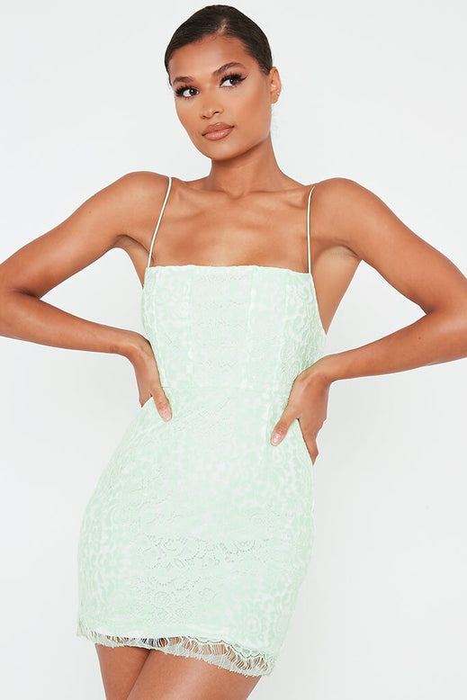 Mint Green Lace Cami Bodycon Dress ...